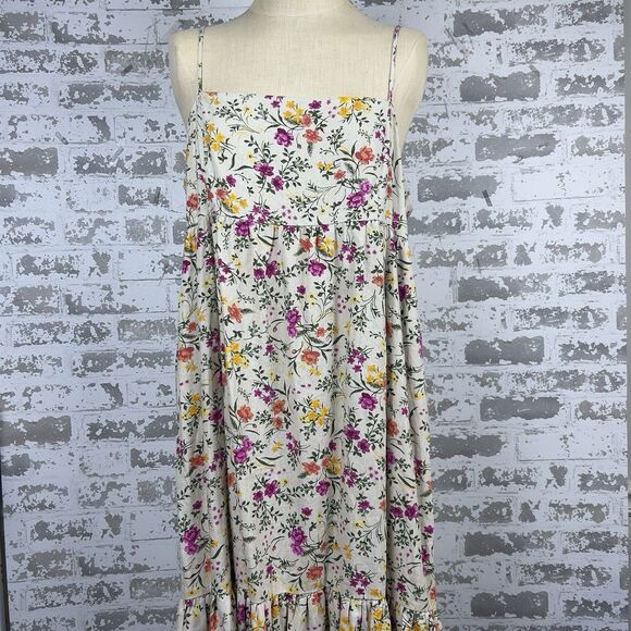 Chelsea & Violet Sz XL Halter Top Midi Dress Linen Blend Ruffle Hem Tropical NWT - Picture 6 of 14